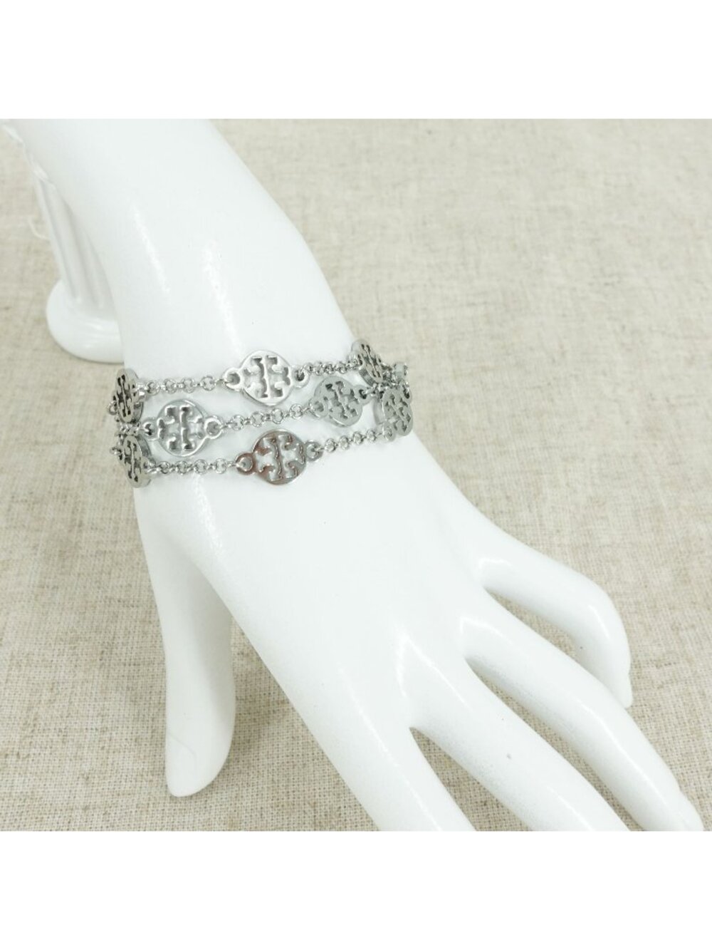 Tory Burch T-Logo Triple Strand Layered Bracelet Silver